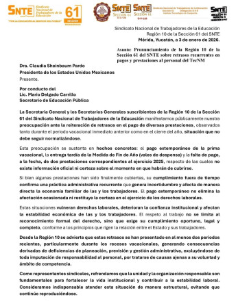 Personal del Tecnológico Nacional región 10, denuncian retrasos en pago de prestaciones